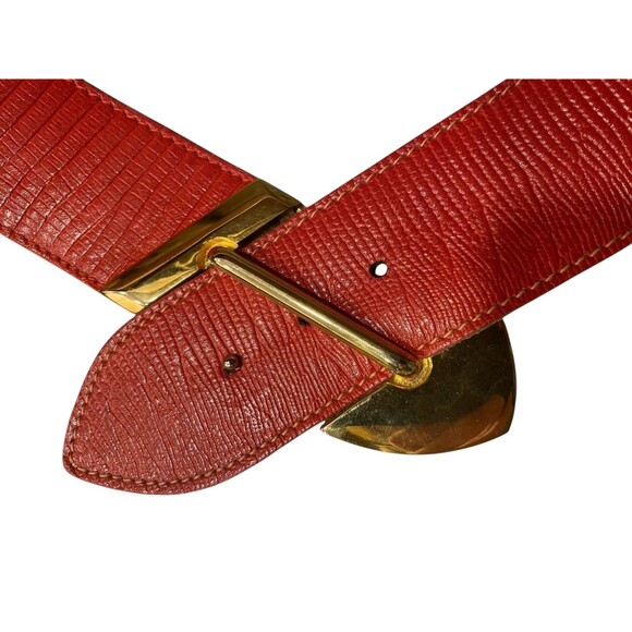Vintage Callison Red Leather Belt Gold Tone Buckle Women's Large Retro USA Made - Picture 3 of 8